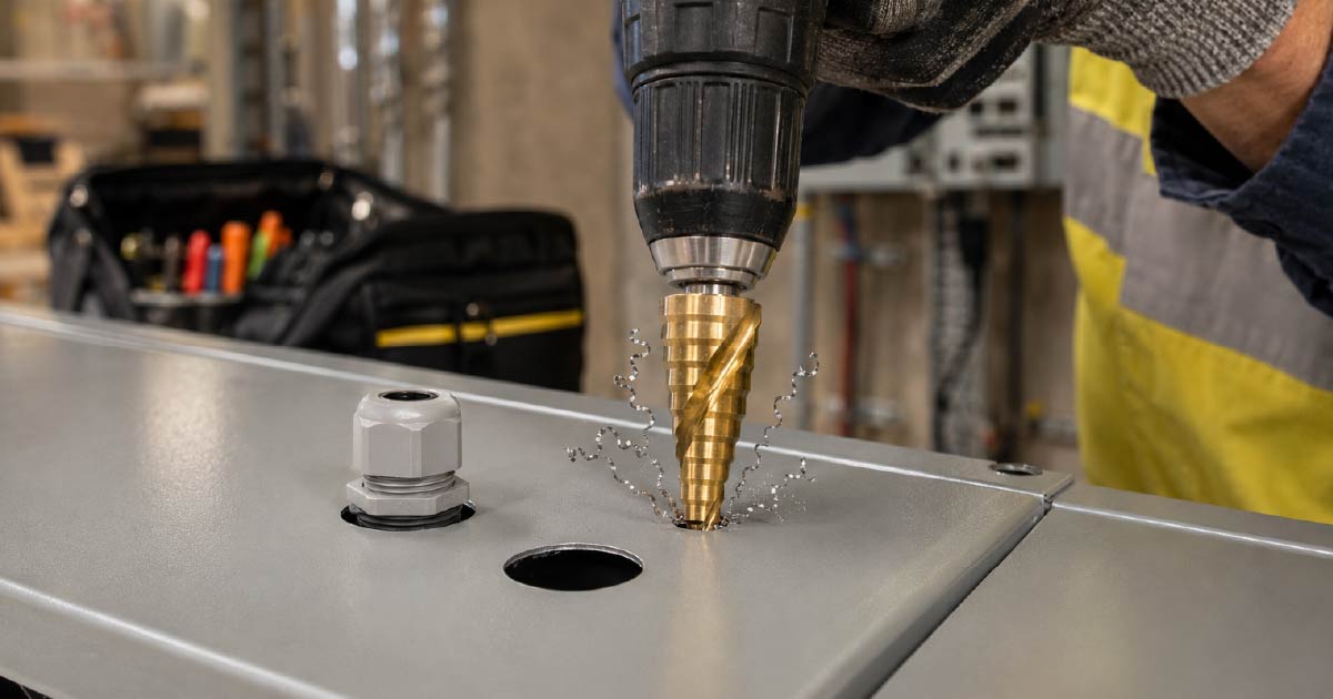 HSS and cobalt step drill bits showing stepped cone profile and size markings for sheet metal thin steel and plastic selection guide Australia