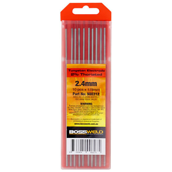 Bossweld 2% Thoriated Tungsten Electrodfes 2.4 x 178mm (Pack of 10)