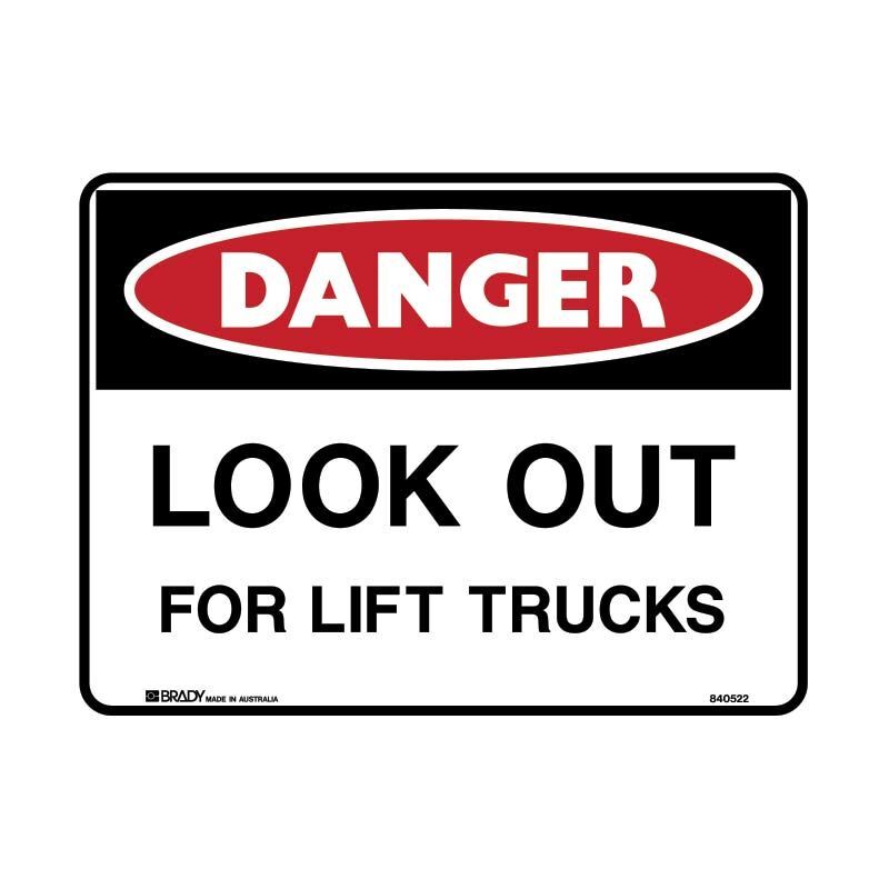 Brady Danger Sign - Look Out For Lift Trucks 300 x 225mm Polypropylene