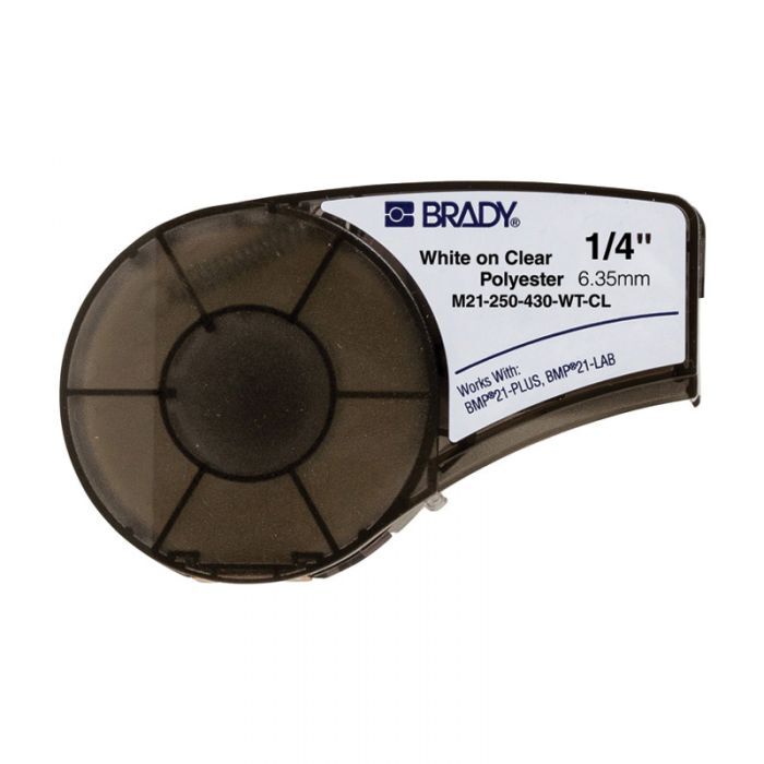 Brady M21-250-430-WT-CL B-430 Clear Polyester Label White on Clear 6.35mm x 6.4m