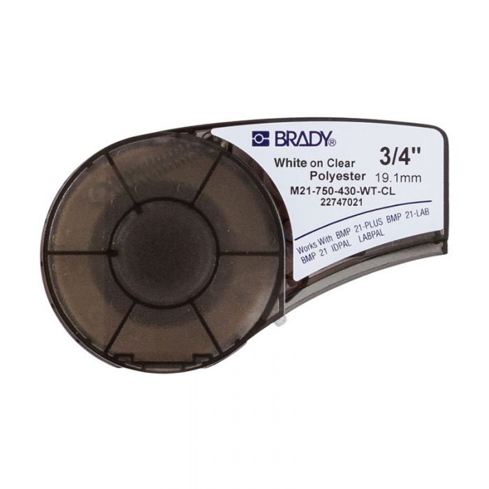 Brady M21-750-430-WT-CL B-430 Clear Polyester Label White on Clear 19.05mm x 6.4m