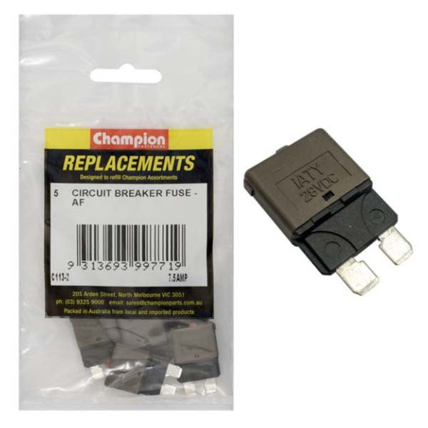 Champion C113-2 Circuit Breaker Blade Fuse AF 7.5 Amp - 5/Pack