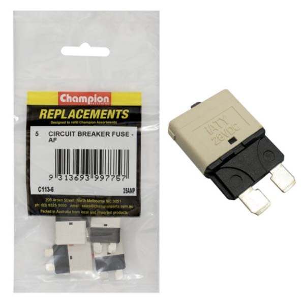 Champion C113-6 Circuit Breaker Blade Fuse AF 25 Amp - 5/Pack