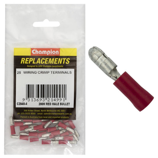 Champion C2040-4 Crimp Terminal Bullet Male 200 M Red - 25/Pack