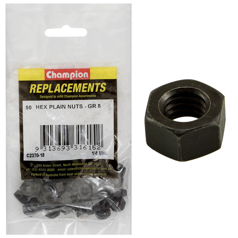 Champion C2370-18 Hex Plain Nut 1/4" Class 8 - 50/Pack