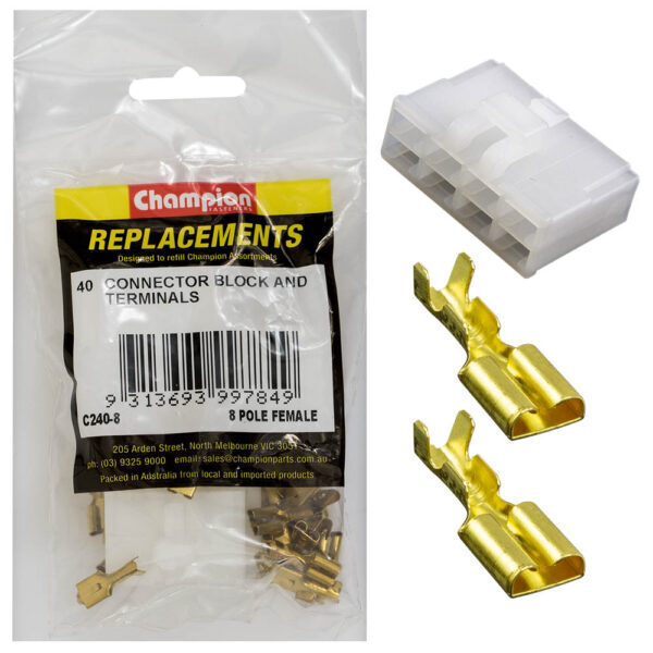 Champion C240-8 Connector Block and Terminal Female 8 Pin - 45/Pack