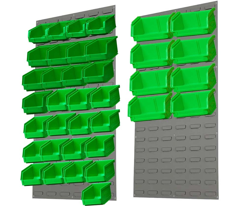 Ezylok LP4 Louvred Panel & Size 3Z (4pc), 4(9pc), 5(16pc) & 6(8pc) Plastic Bin - Green