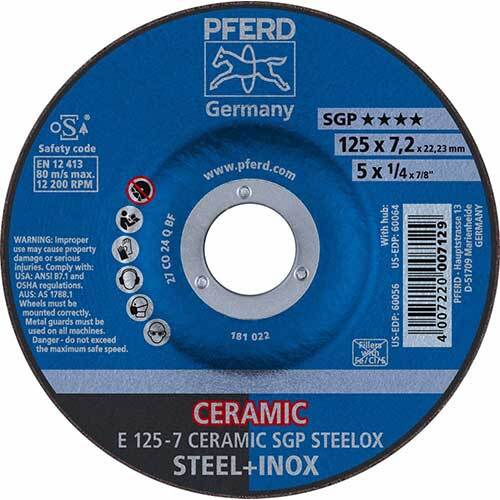 Pferd Ceramic Grinding Wheel E 125 x 7mm Steelox 62212300 - Pack of 10