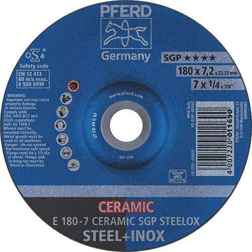 Pferd Ceramic Grinding Wheel E 180 x 7mm Steelox 62217300 - Pack of 10
