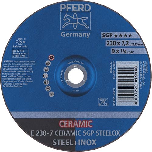 Pferd Ceramic Grinding Wheel E 230 x 7mm Steelox 62218300 - Pack of 10