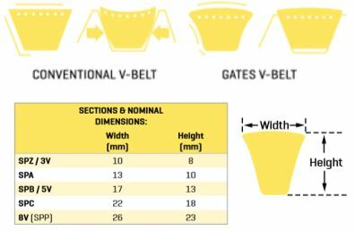 Gates belts by size sale