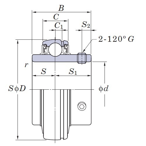 FYH Ball Bearing Inserts UCX08 Grub Screw, 40mm Shaft Diameter