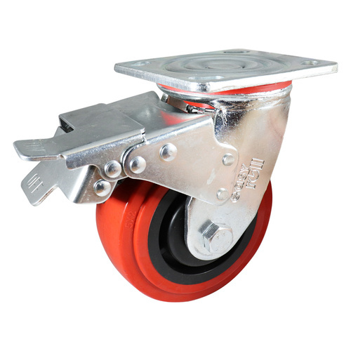 EasyRoll Red Urethane Swivel Plate Brake Castor