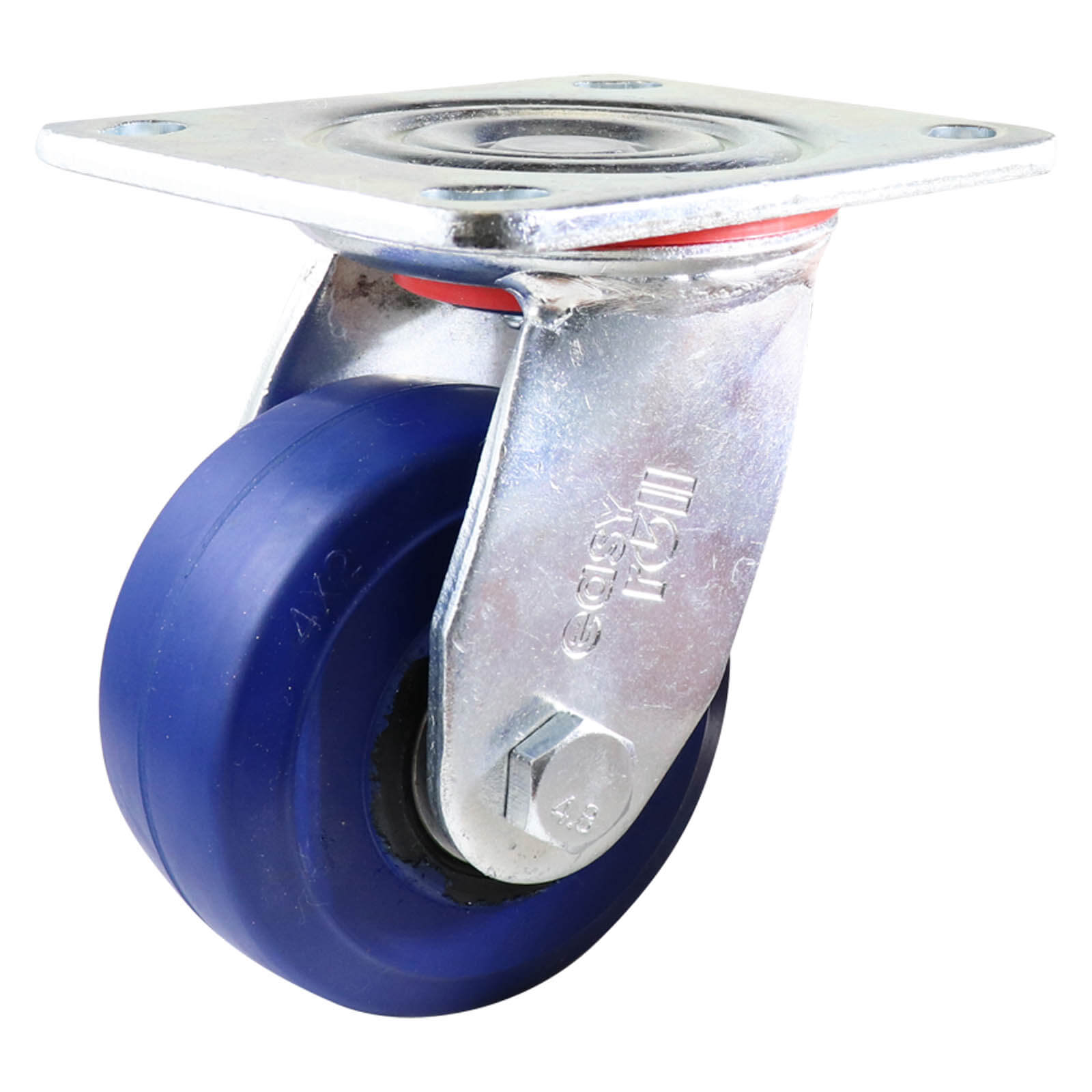 Swivel Plate Castor - Rubber Wheel, Blue J3 Series - EasyRoll