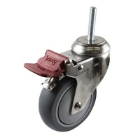 Stainless Swivel Stem Castor with Brake - Urethane Wheel, Grey G7