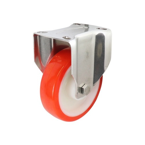 125mm Fixed Plate Castor - Urethane Wheel Red S5