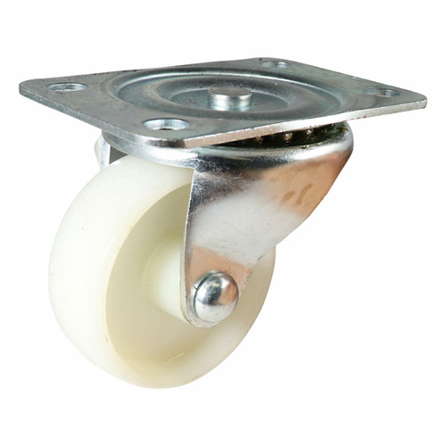 63mm Zinc-Plated Swivel Plate Castor - Nylon Wheel White I1