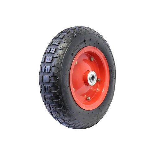 3.50 x 4 inch Flat Free Wheel - Red Steel Centre 3/4" Ball Bearing