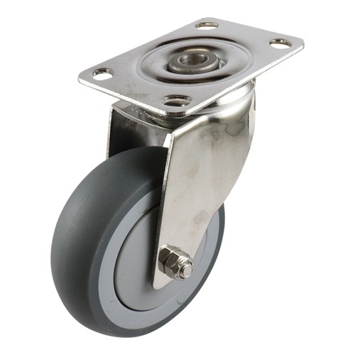 100mm Stainless Swivel Plate Castor - Rubber Wheel Grey G7