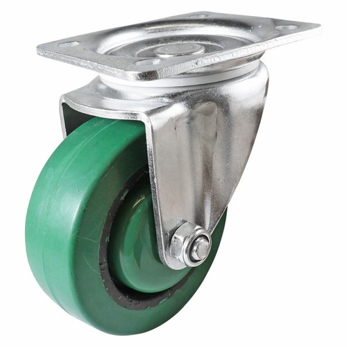 100mm Swivel Plate Castor - Reflex Rubber Wheel Green I3