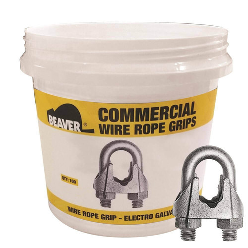 Beaver Commercial Wire Rope Grip Electro Galvanised- 5mm 3/16" - Box of 200 (2 Pails of 100)