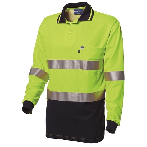 WS Workwear Mens Hi-Vis Polo Shirt, Lime/Navy - 4XL