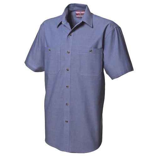 WS Workwear Mens Chambray Button-Up Shirt Denim Blue, Size XL