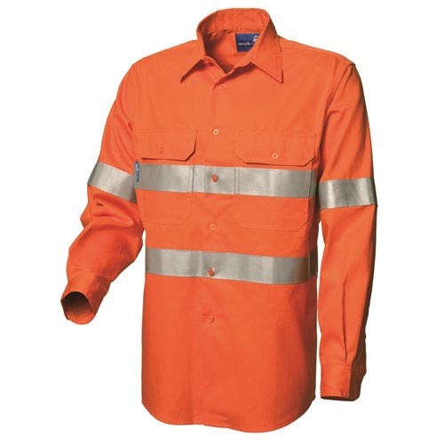 WS Workwear Mens Hi-Vis Button-Up Shirt W/ Reflective Tape Orange, L