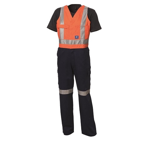 Mens Action-Back Drill Overall W/ Reflective Tape Orange/Navy, 127 Stout