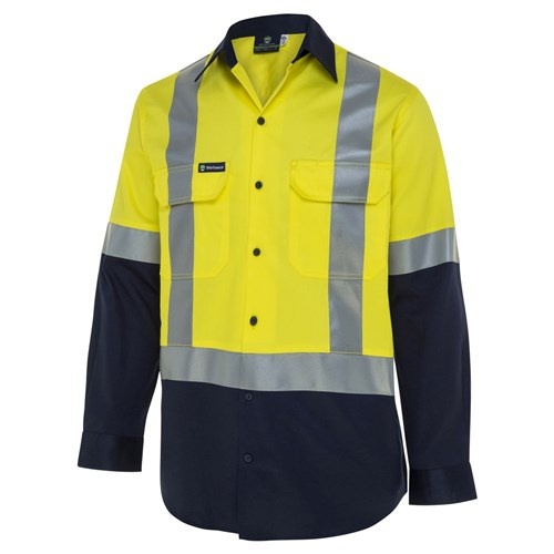 Mens Hi-Vis Button-Up Shirt W/ H-Reflective Tape Yellow/Navy, 2XL