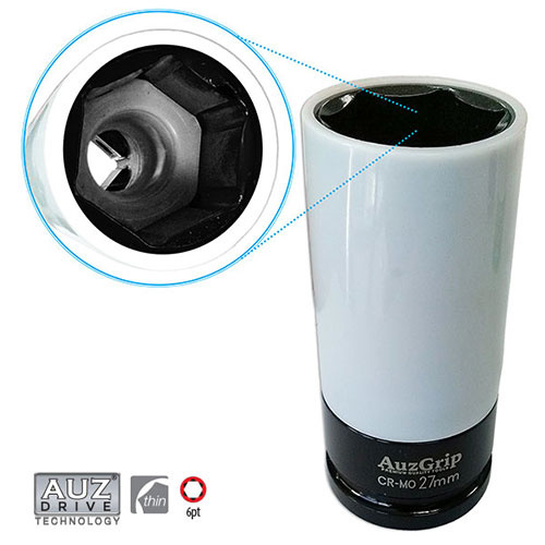 AuzGrip® 1/2'' Square Drive Alloy Wheel Impact Socket 27mm, Black