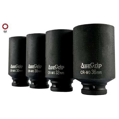 AuzGrip® 1/2'' Sq. Drive 6 Point Deep Impact Socket Metric Set, 4 Pcs.