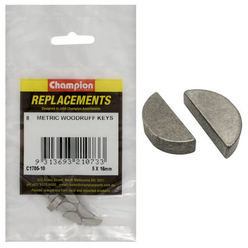 Champion C1705-10 Woodruff Key Metric 5 x 16mm - 8/Pack