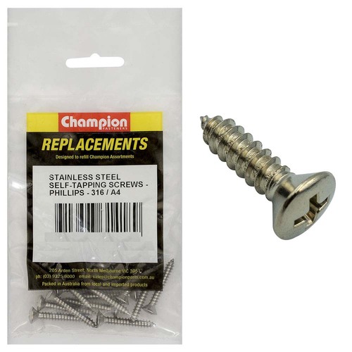 Champion C1884-2 Self Tapping Screw Raised 2.9 x 16mm 316/A4 - 30/Pack