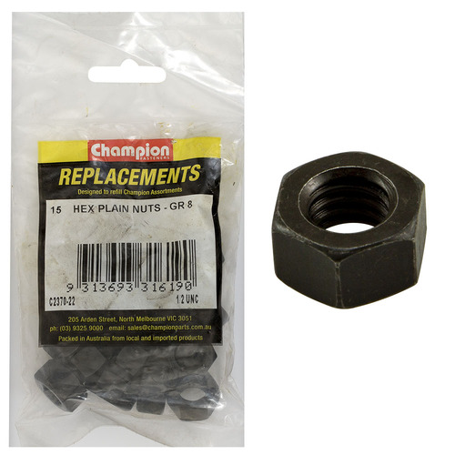 Champion C2370-22 Hex Plain Nut 1/2" Class 8 - 15/Pack