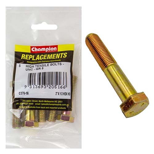 Champion C370-9 5/16 x 2" UNC High Tensile Bolt -  10/Pack