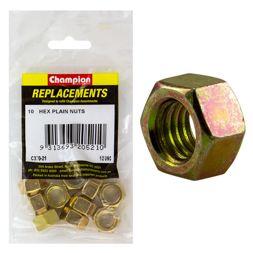 Champion C370-21 1/2" UNC High Tensile Hex Nut -  10/Pack