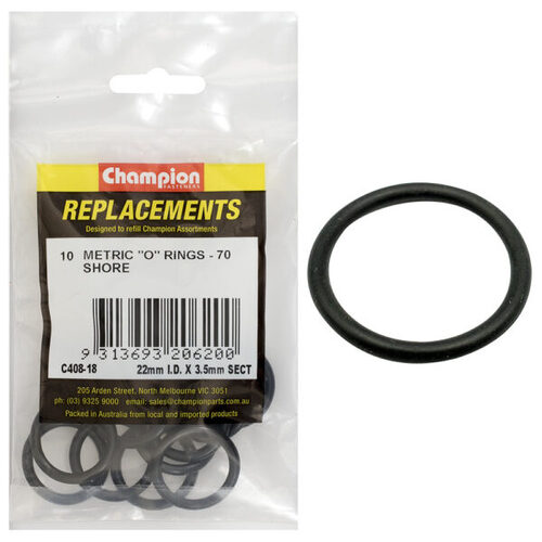 Champion C408-18 O-Ring Nitrile 70 Metric 22 x 3.5mm - 10/Pack