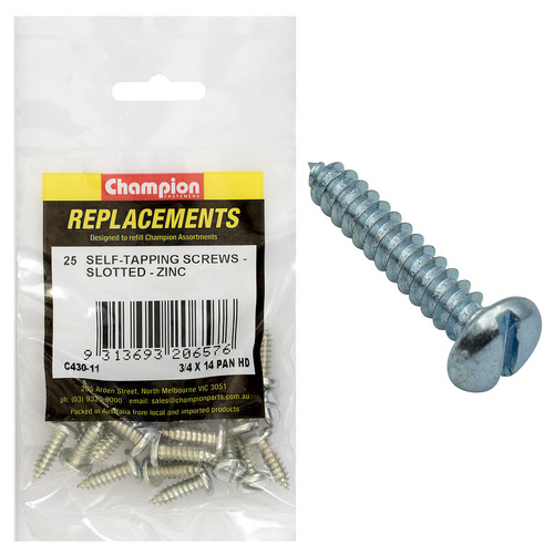 Champion C430-11 Pan Head Combo/Slotted Screw 6.3 x 19mm - 25/Pack