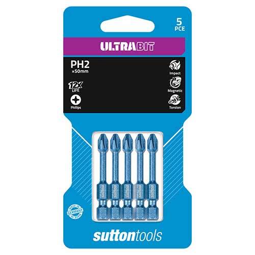 Sutton S1610250 PH2 x 50mm Phillips Ultrabit Screwdriver Bit 5 Pack