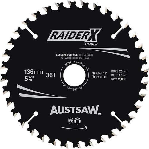 Austsaw 136mm RaiderX Timber Blade 20mm Bore 36 Teeth