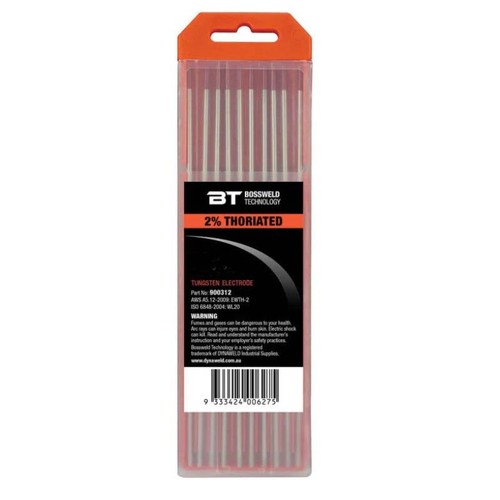 Bossweld Electrodes 2% Thoriated Tungsten 1.0 x 178mm - Box of 20 (2 Packs of 10)