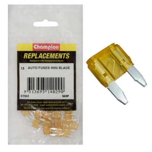 Champion C112-2 Auto Mini Blade Fuse 5 Amp - 15/Pack