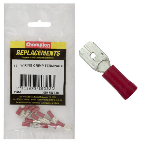 Champion C161-6 Crimp Terminal Blade Male 309 M Red - 12/Pack