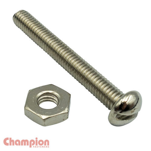 Champion CFT4 Machine Screw & Nut Pan Slot 6/40 x 1-1/4" Nickel - 100/Pack