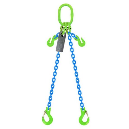 Grade 100 Chain Sling 6mm x 2m 2 Leg W/ Clevis Grab Shortner & Sling Hook