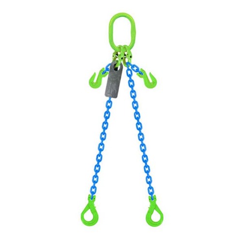 Grade 100 Chain Sling 8mm x 1m 2 Leg W/ Clevis Grab Shortner & Self Locking Hook