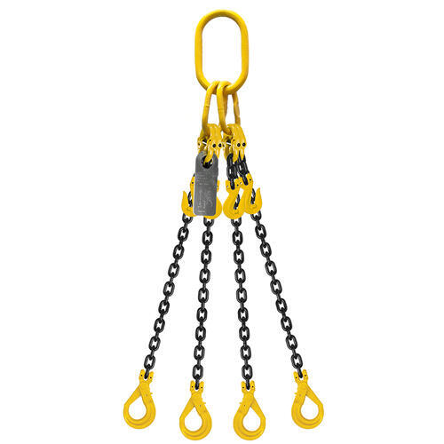 Grade 80 Chain Sling 6mm x 3m 4 Leg W/ Clevis Grab Hook & Self Locking Hook