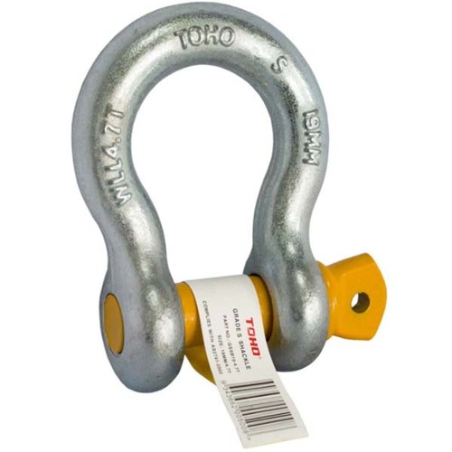 Toho Yellow Screw Pin Bow Shackle Galvanised Grade S 13mm 2Tonne