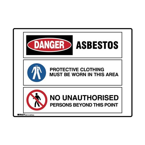 Brady Multiple Message Sign - Asbestos 600 x 450mm Polypropylene